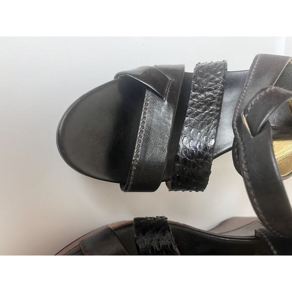 PRADA Black Leather Platform Wedge Sandals Ankle Strap Heels EU 39 US 9 - Picture 12 of 14